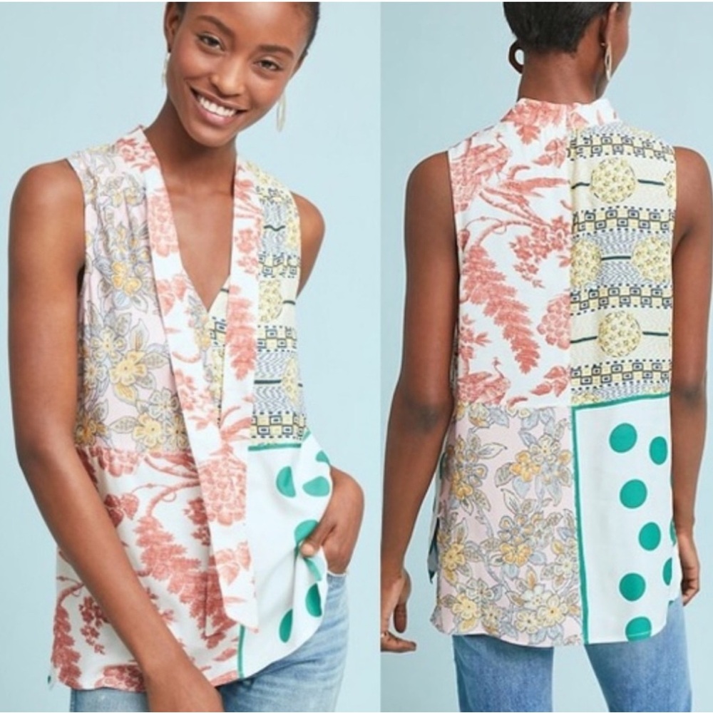 Anthropologie Moulinette Soeurs Pink and Green Blouse